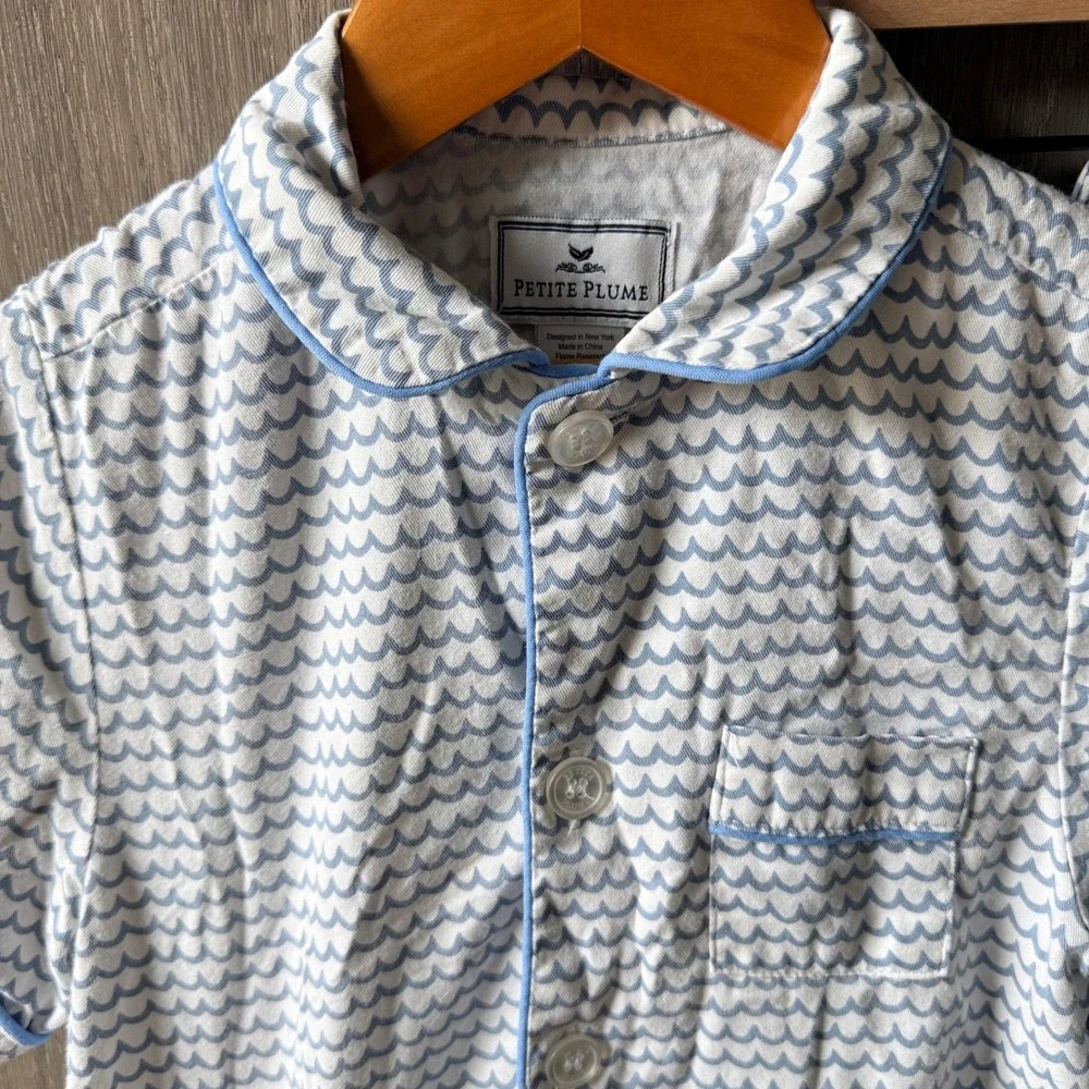 Petite Plume Twill Pajama Short Set Boys 5 Blue La Mer Nautical Preppy Waves Pjs